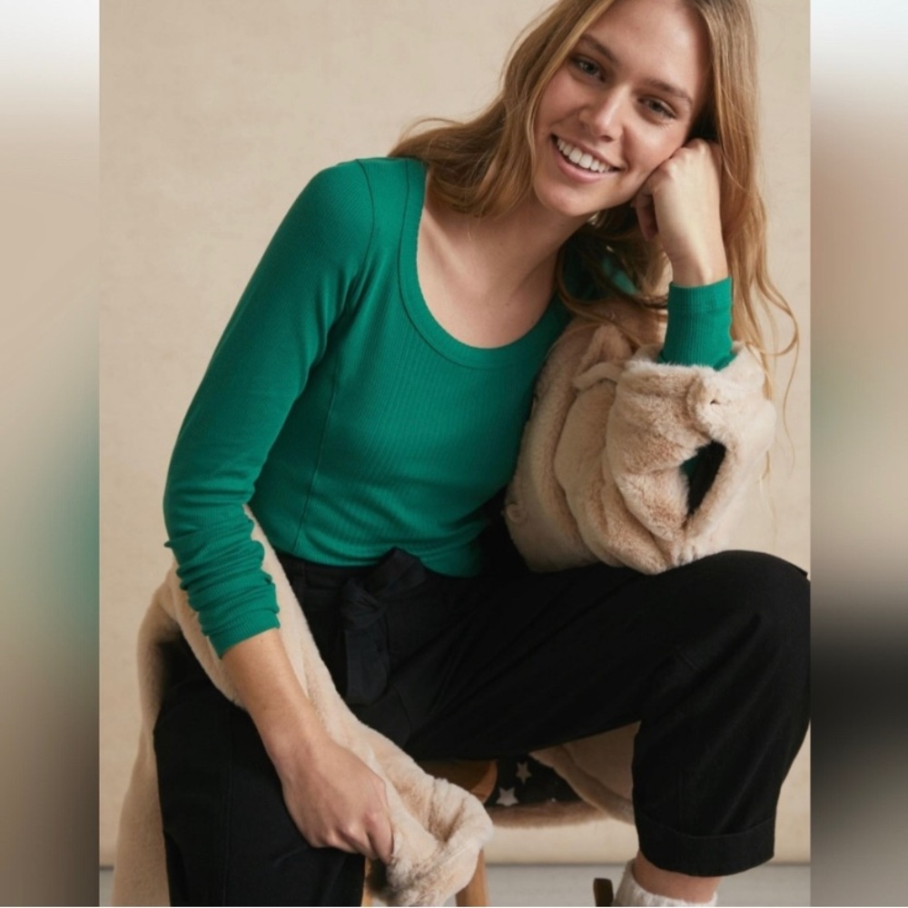 Anthropologie Saturday Sunday Ribbed Long Sleeve Tee Kelly Green